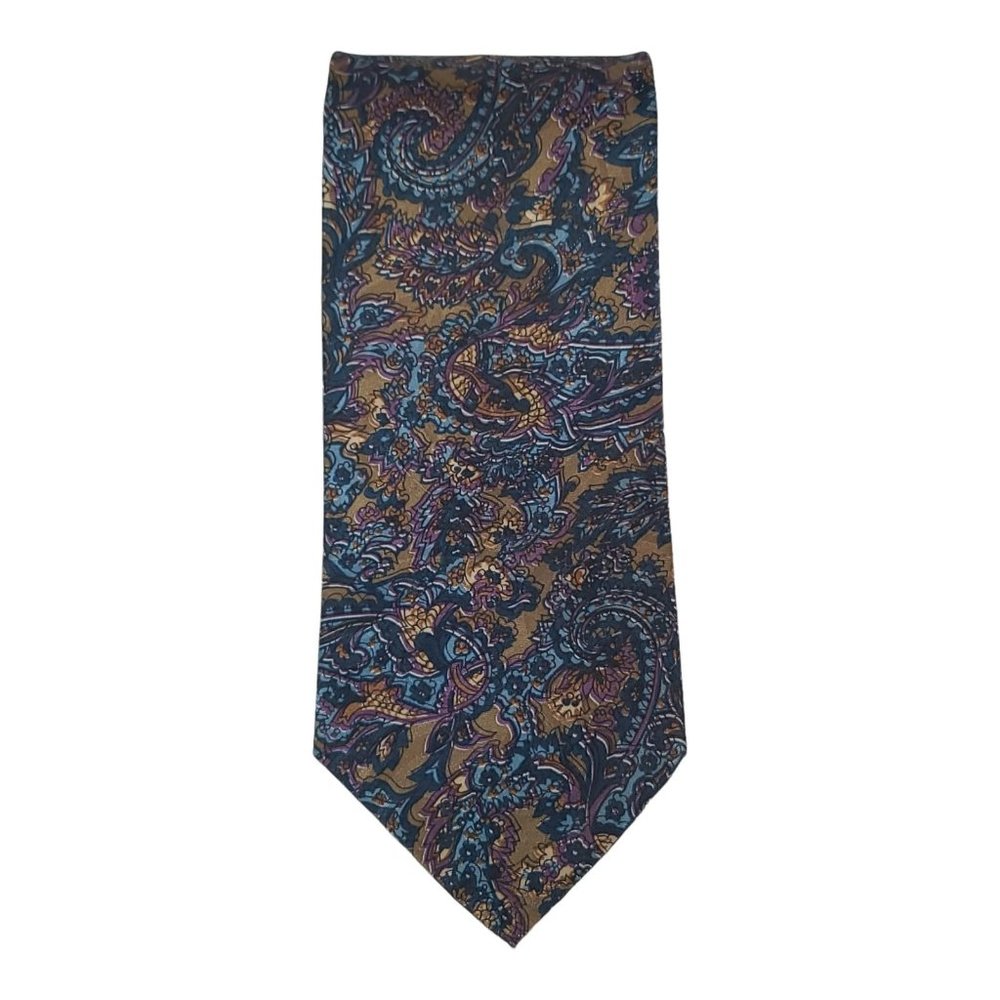 Manhattan Mens Paisley Tie Polyester Blue Tan Purple Necktie USA